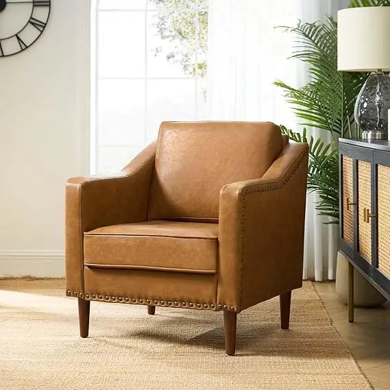 Leather-Look Club Chair with Cushions and Traditional Styling, Comfortable Upholstered Seat and Back