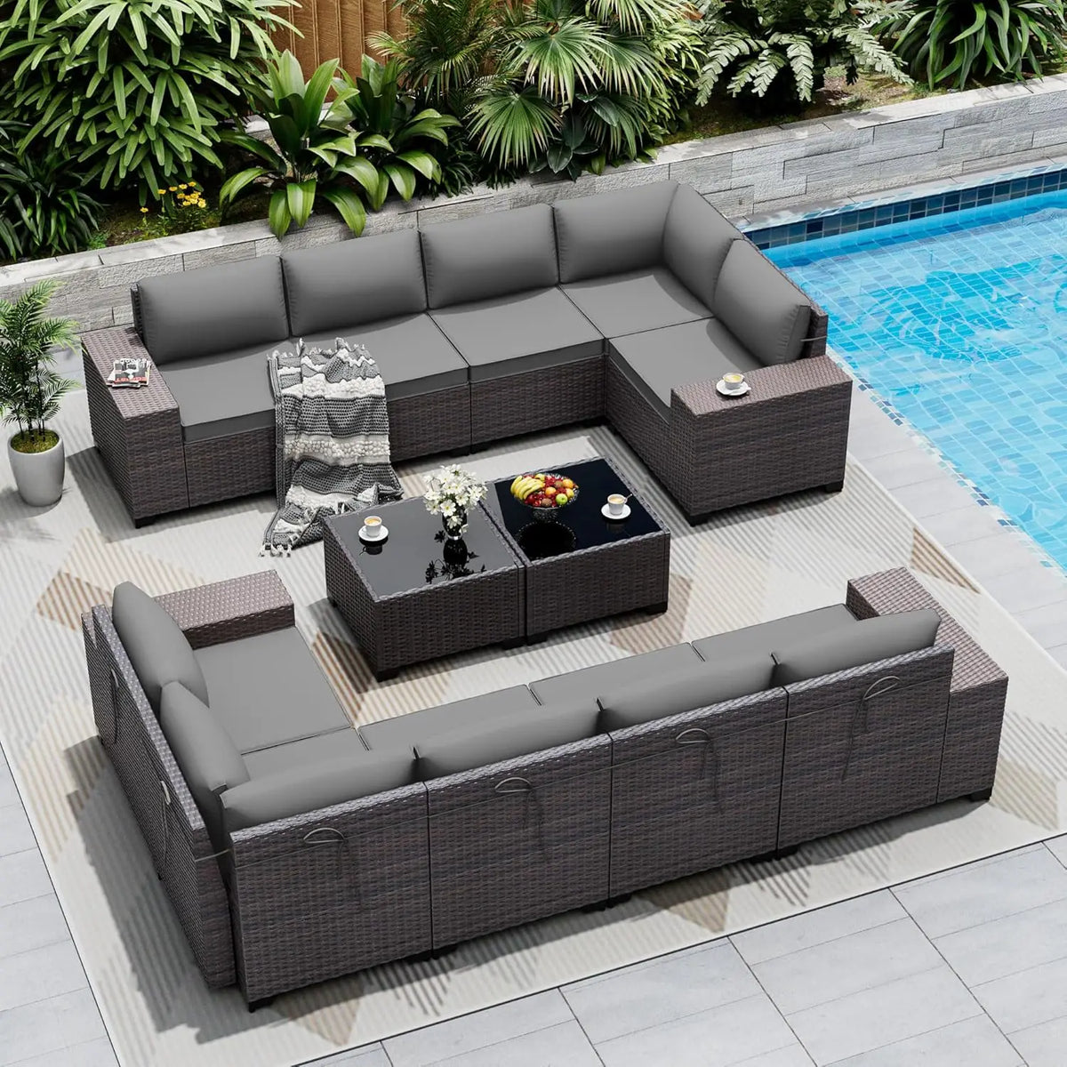 12pc High Back All-Weather PE Rattan Patio Sectional Sofa Set with Coffee Table & Cushions Outdoor Garden Use , Custom