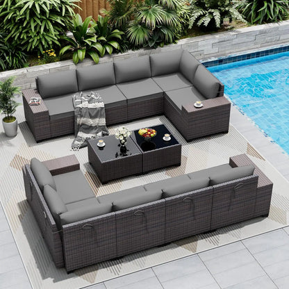 12pc High Back All-Weather PE Rattan Patio Sectional Sofa Set with Coffee Table & Cushions Outdoor Garden Use , Custom