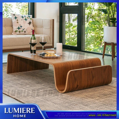 Scando Table Large Bent Wood Coffee Table Minimalist Modern Living Room Natural Wood Square Side Table for Sofa