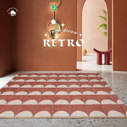 VIKAMA Cashmere Wash Back Carpet Machine Washable Ins Style Checkerboard Living Room Carpet Cloakroom Carpet Home Decoration