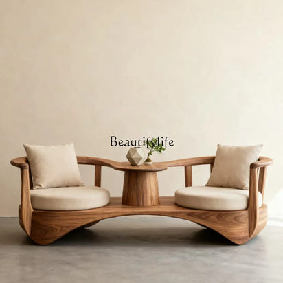 44North American black walnut solid wood double one-piece chair new Chinese simple fabric chaise longue