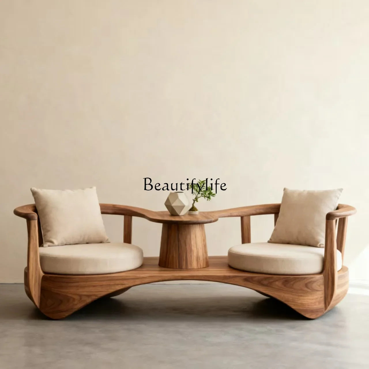 44North American black walnut solid wood double one-piece chair new Chinese simple fabric chaise longue