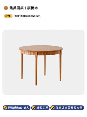 Jimei round table Nordic simple small apartment modern solid wood cherry wood log dining table home leisure