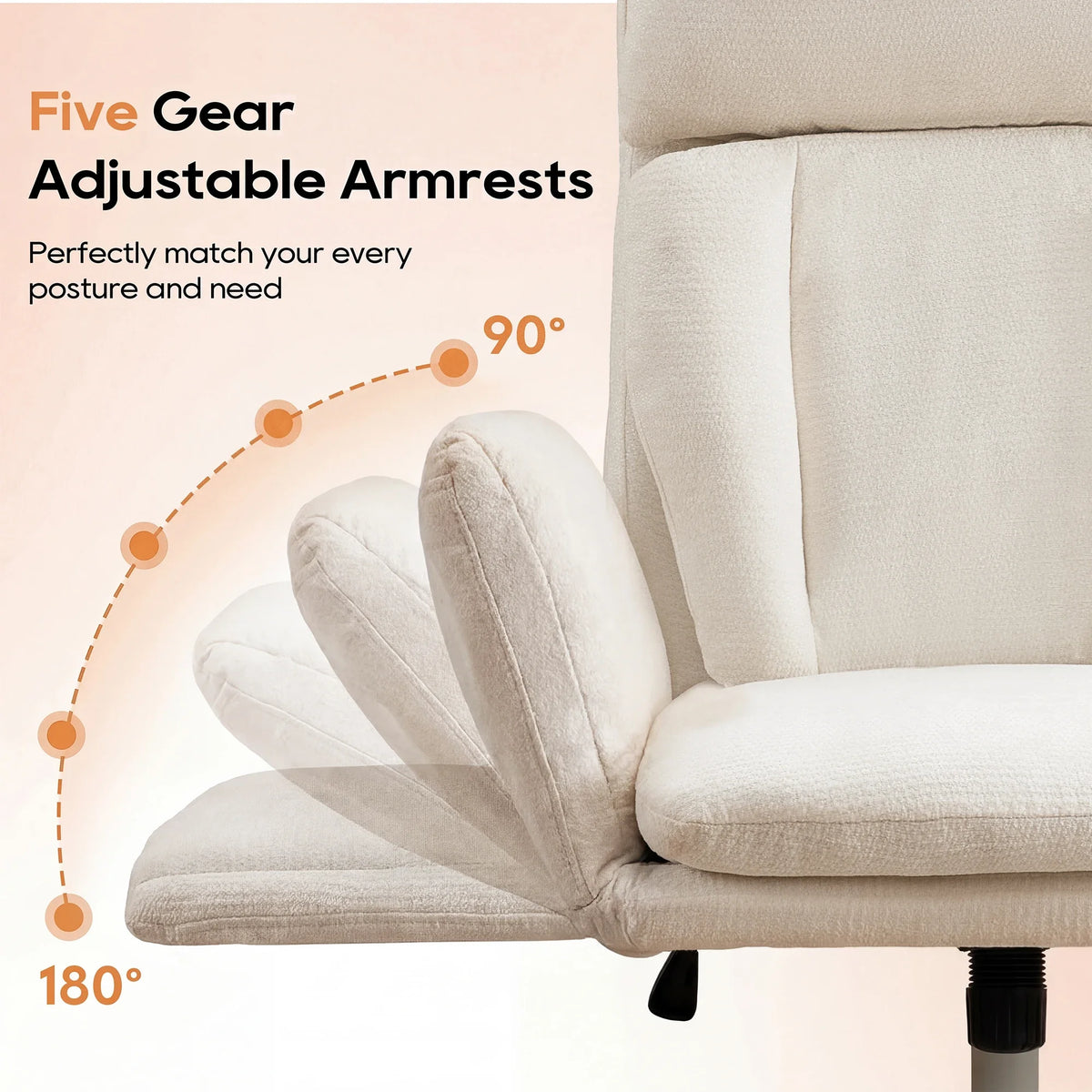 TCGBKAF Beige Big&Tall Office Chair with Flip Armrests Cross Legged Office Chair with Wheels Soft Chenille Executive Chair with Adjustable Lumbar Support Ergonomic Computer Desk Chair