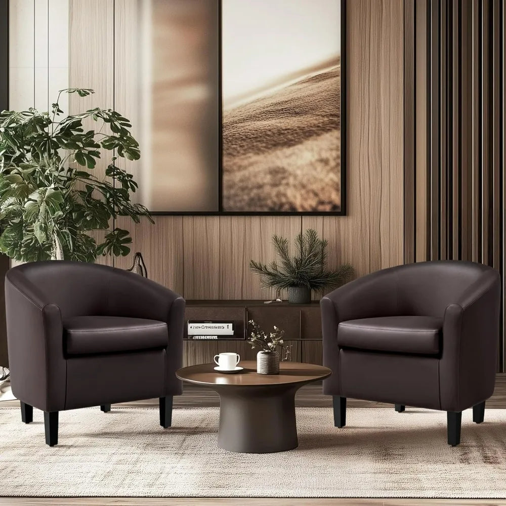 PU Leather Accent Chairs, Modern Barrel Chairs Side Chairs, Comfy Club Chairs with Soft Padded, 2 Chairs for Living Room