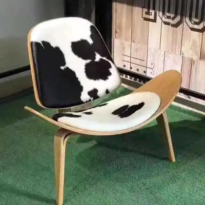 Modern Lounge Shell Chair Three-Legged Shell Chair Ash Plywood Fabric Upholstery Living Room Furniture