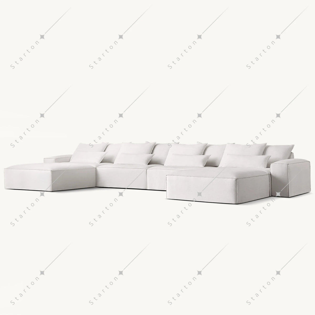 Luxury White Indoor Minimalist Modular Furniture Deep Seat U Shape Fabric Modern Chaise Lounge Sofas
