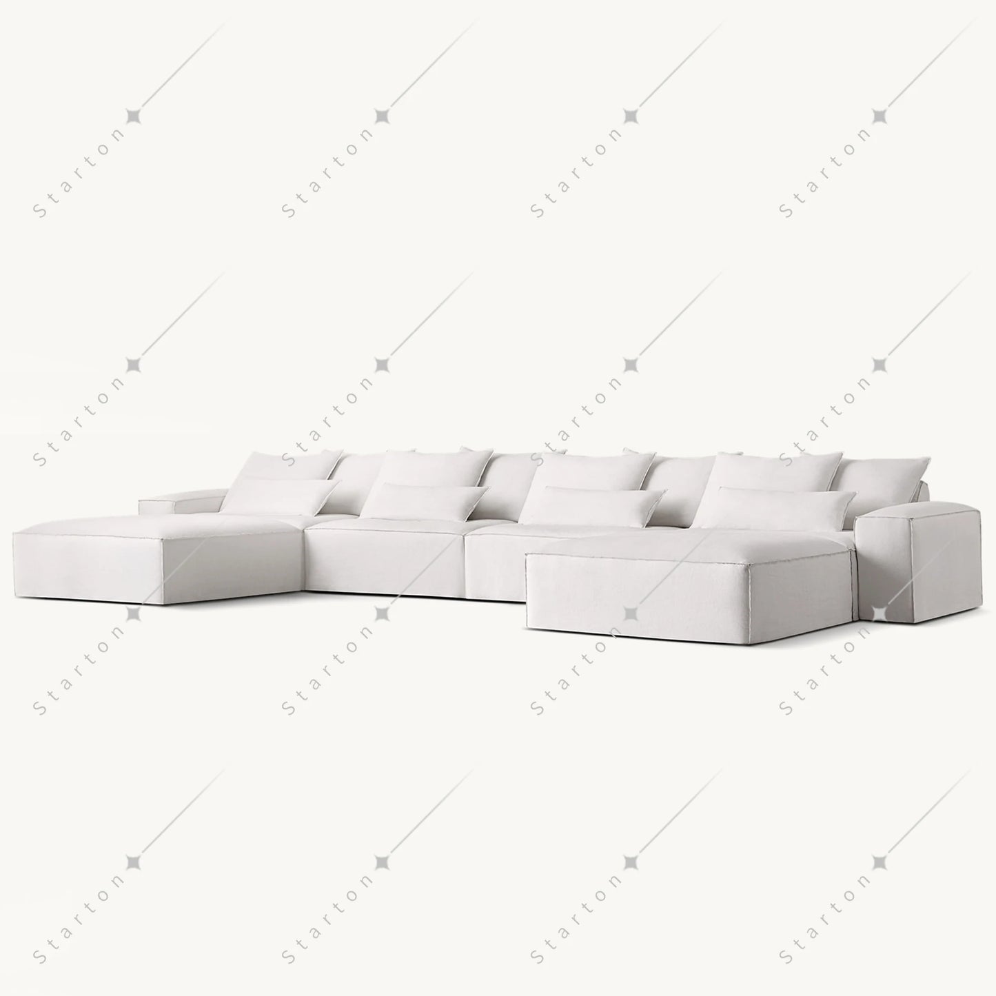 Luxury White Indoor Minimalist Modular Furniture Deep Seat U Shape Fabric Modern Chaise Lounge Sofas