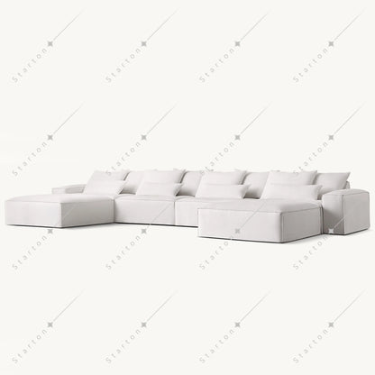 Luxury White Indoor Minimalist Modular Furniture Deep Seat U Shape Fabric Modern Chaise Lounge Sofas