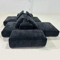 Black Chenille Fabric Sectional Living Room Module Sofas Set Sectional Floor Sofa Couch