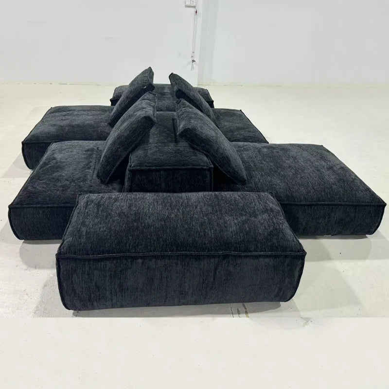 Black Chenille Fabric Sectional Living Room Module Sofas Set Sectional Floor Sofa Couch