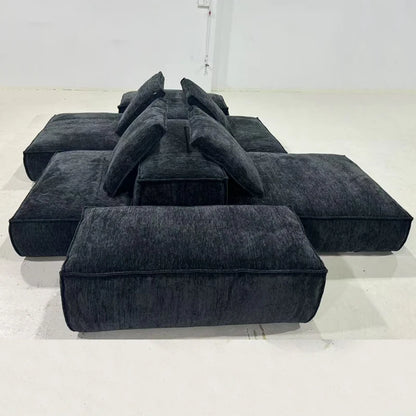 Black Chenille Fabric Sectional Living Room Module Sofas Set Sectional Floor Sofa Couch
