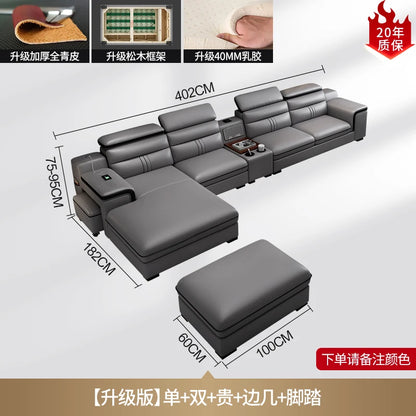Genuine Leather Sofa Cowhide Modern Wireless Charging Smart Audio Sofa Living Room Corner Combination Divano Home Furniture