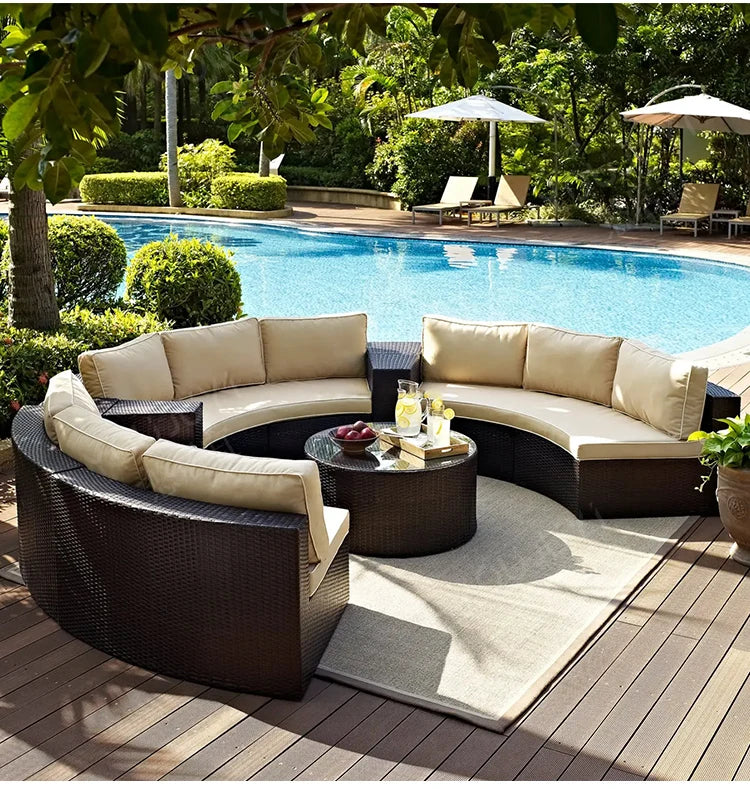 Outdoor sofa combination garden terrace leisure rattan circular courtyard outdoor open-air rattan chair sun room rattan sofa