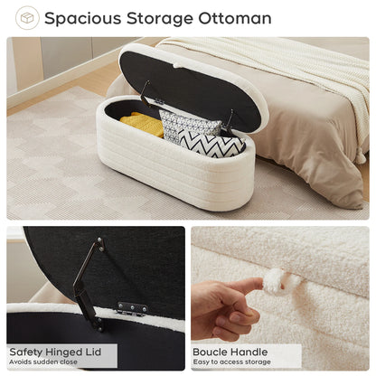 TODRANI 45" Storage Ottoman Bench, 300 Lb Capacity Teddy Upholstered, Safety Hinge, Flip-Top Oval Foot Rest With Foot Pads