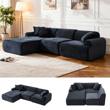 L-shaped oversized modular leather segmented sofa, leather deep seat modular corduroy sofa, suitable for families and big spaces