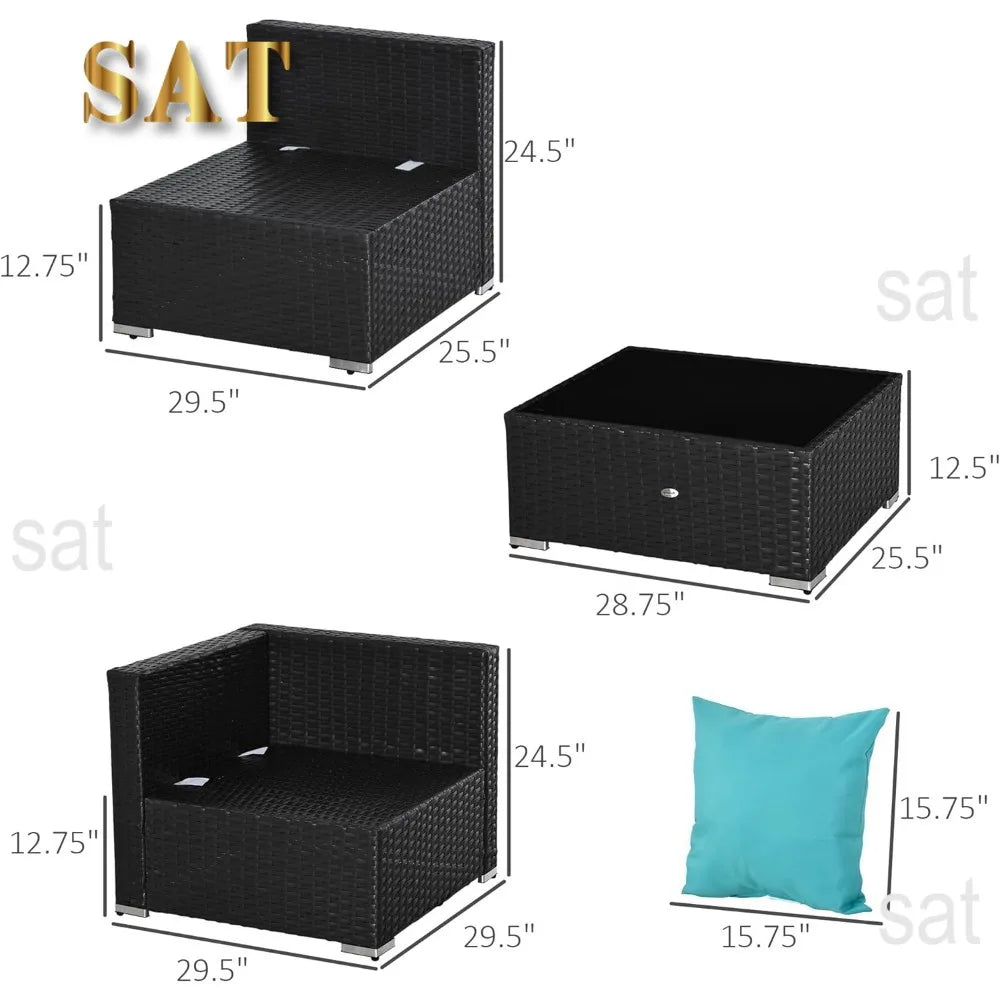 # l 7-piece outdoor furniture set, wicker dialogue set, all-weather rattan combination set, with cushion and tempered glass tabl