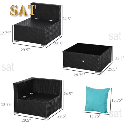 # l 7-piece outdoor furniture set, wicker dialogue set, all-weather rattan combination set, with cushion and tempered glass tabl