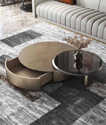 Designer Stainless Steel Coffee Tables European Luxury Round Tea Table Living Room Furniture Italian Tempered Glass Side Table