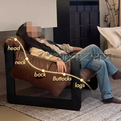 Oil Wax Leather Single Chair Casual Home Sofa Lounge Chairs, Retro Removable Washable Sofa All Solid Metal Base