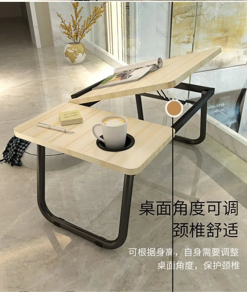 Laptop Desk On The Bed 5 gear Lifting Adjustable Laptop Table with Cup Holder Simple Computer Desk For Working Reading