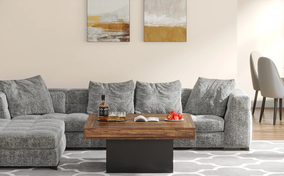 Tribesigns Coffee Table Square LED Coffee Table Engineered Wood Low Coffee Table for Living Room Rustic Brown & Black