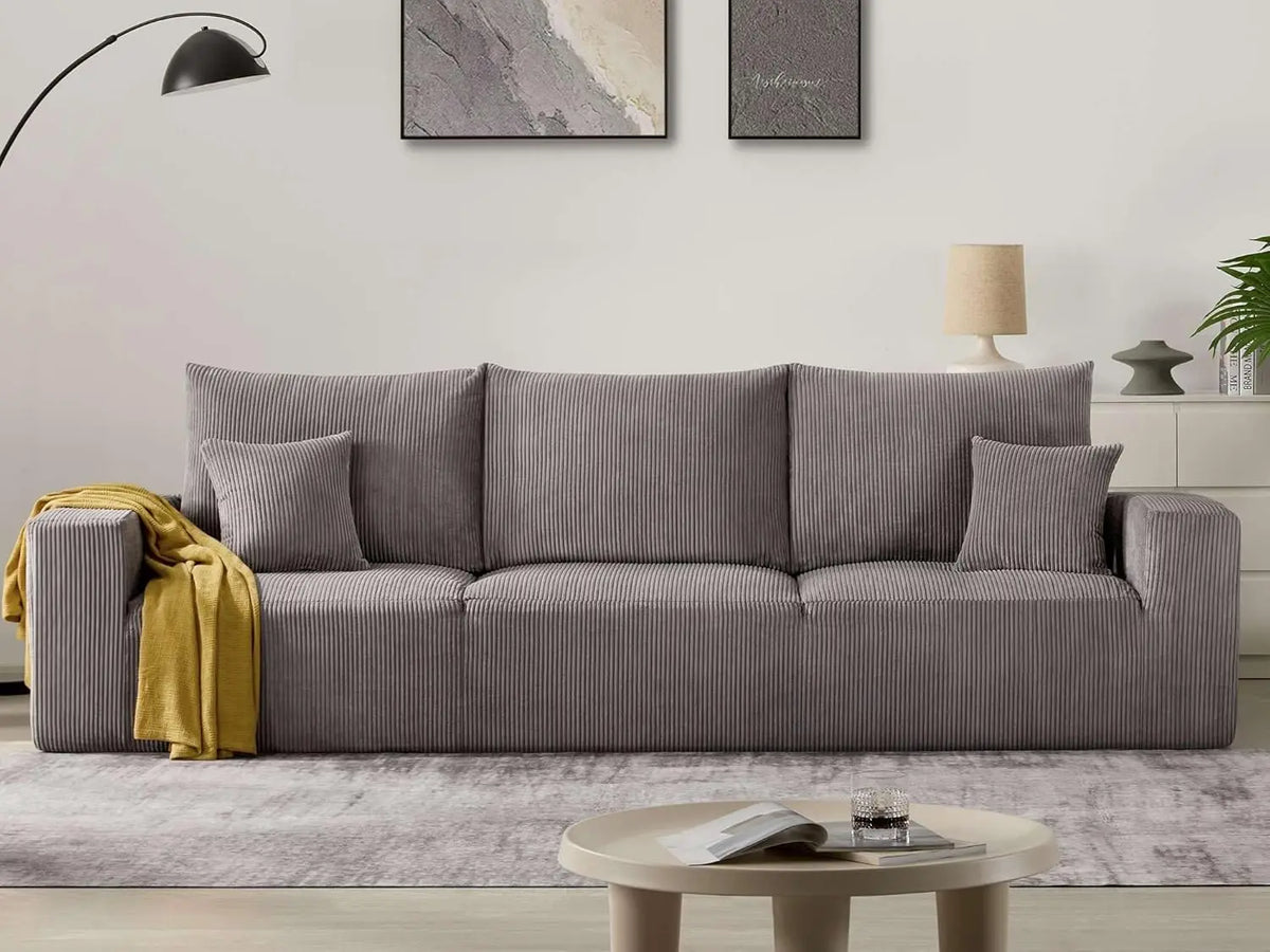 Cloud Boneless Sofa Couches for Living Room-113'' Gray 3 Seater Lounge Modern Sleeper Couch-No Assembly Required
