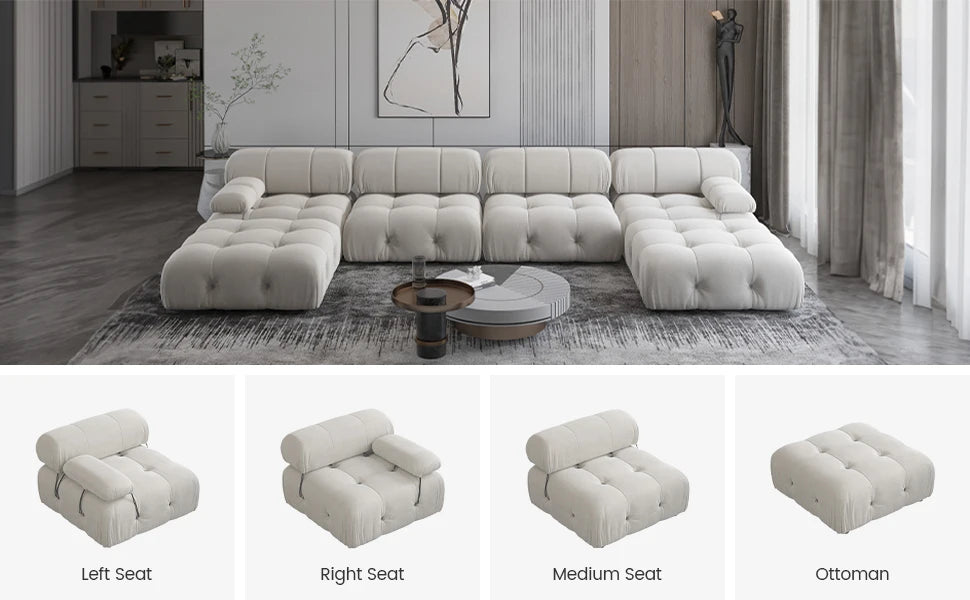 Living Room Furniture Mario Bellini Modern Nordic L Shape 3 4 5 6 7 Seater White Velvet Modular Sectional Sofa Couch Set