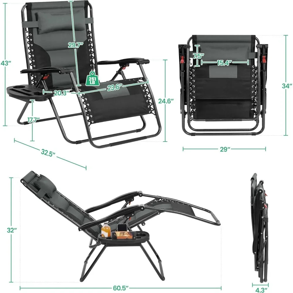 Oversized Zero Gravity Chair with Full Padding, Adjustable Outdoor Patio Lounger, Portable Anti-Gravity Recliner with Carry Bag