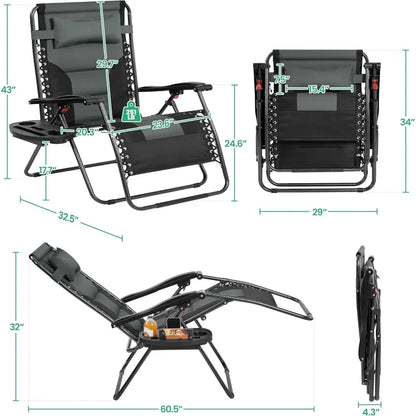 Oversized Zero Gravity Chair with Full Padding, Adjustable Outdoor Patio Lounger, Portable Anti-Gravity Recliner with Carry Bag