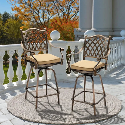 Outdoor Swivel Bar Stools Set of 2, Cast Aluminum All-Weather Patio Bar Height Chairs, Patio Bar Dining Chairs Outdoor Swivel P