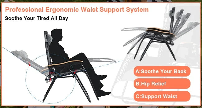 PHI VILLA XXL Oversized Padded Zero Gravity Chair, Foldable Patio Recliner, 30