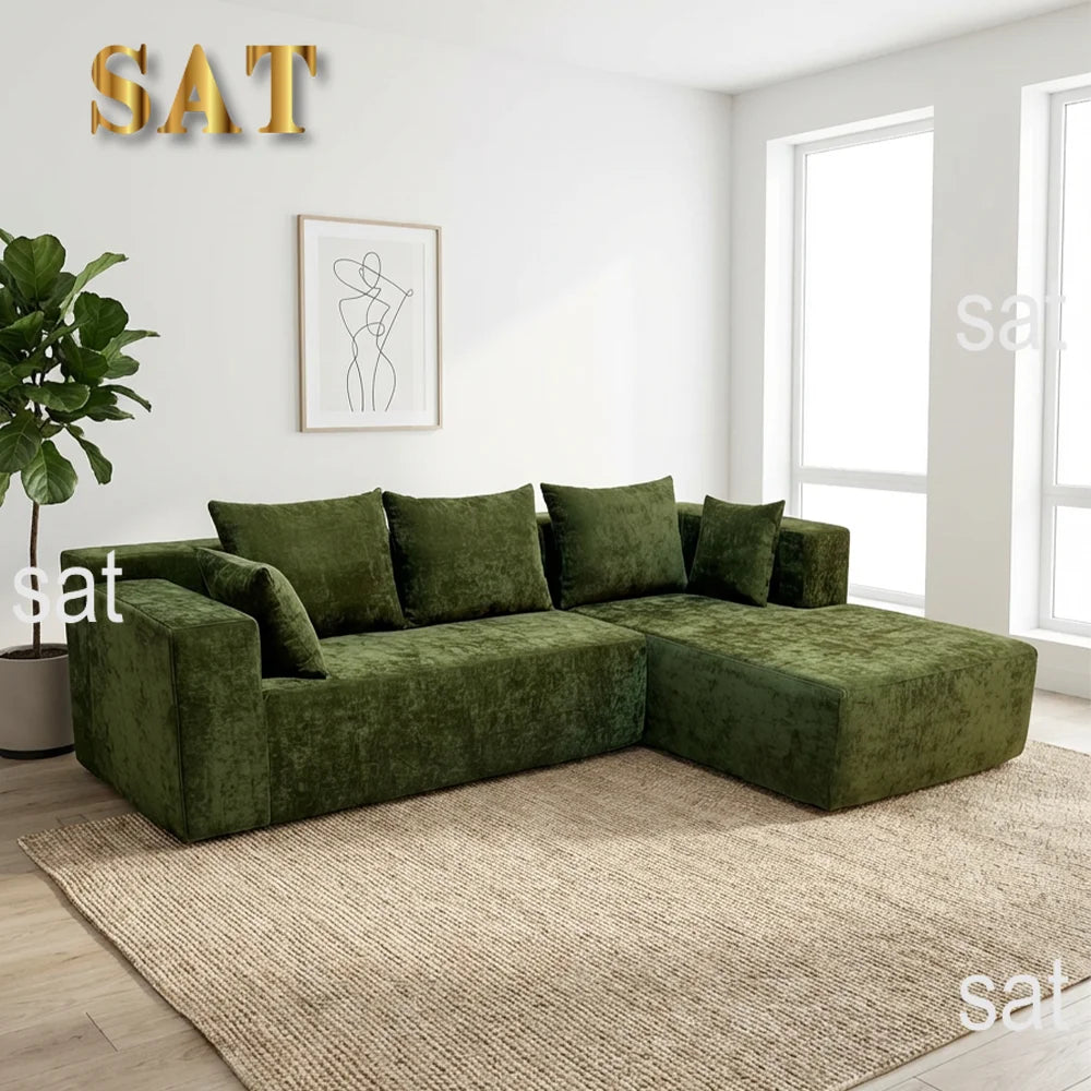 For Modern L-Shape Compressed Corner Sofa Set in a Box Fabric 45D Foam Sponge High Density Reclining for Living Room Furniture