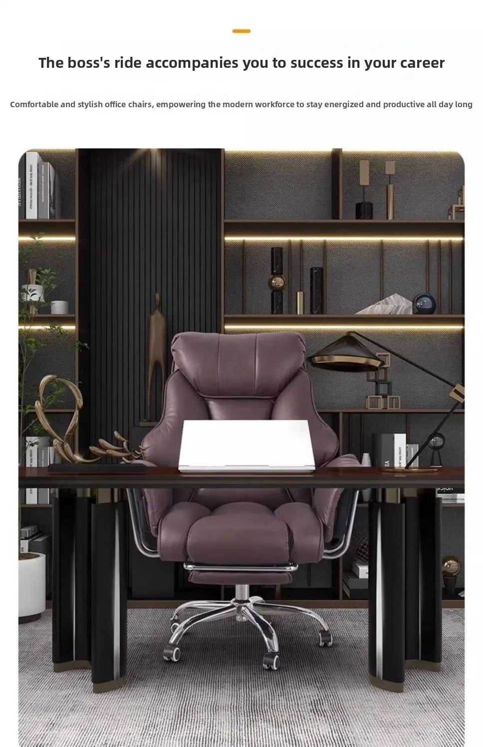Ergonomic Reclining Office Chair with Footrest PU Leather Executive Swivel Computer Desk Chair Aluminum Base for Home Office