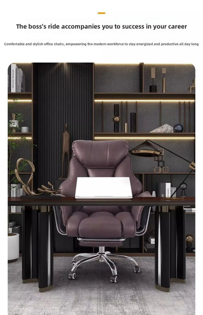 Ergonomic Reclining Office Chair with Footrest PU Leather Executive Swivel Computer Desk Chair Aluminum Base for Home Office