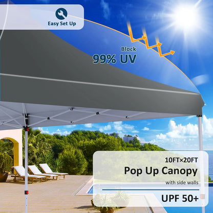 10x20 Pop up Canopy Heavy Duty Party Tent with 6 Removable Sidewalls, Waterproof Commercial Outdoor Gazebo for Wedding Events BBQ, Instant Sun Protection Shelter Multi-color Raised Roof Pavilion with 4 Sandbags Carrying Bag