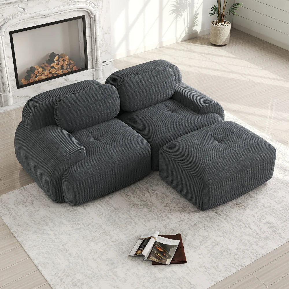82'' Corner Sofa in Soft Cord Fabric, Modular Combined with Curved Armrests, Without Mounting, Highly Elastic Foam Upholstery