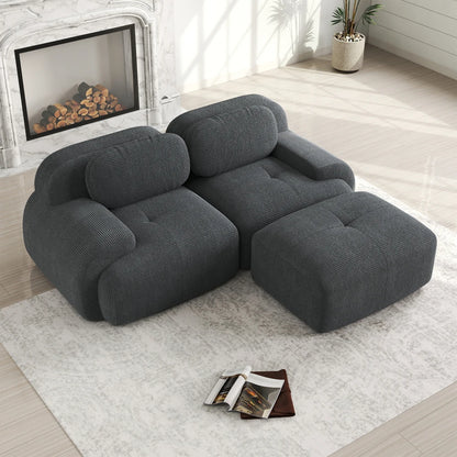 82'' Corner Sofa in Soft Cord Fabric, Modular Combined with Curved Armrests, Without Mounting, Highly Elastic Foam Upholstery