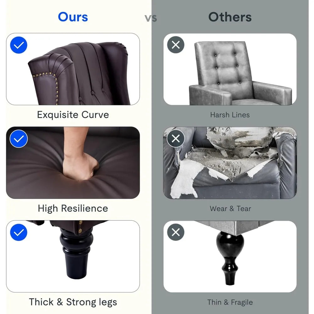 Pushback Recliner Chair for Adults, Mid Century Wingback Accent Chair with Rivet Decoration, Tufted Upholstered Single Sofa