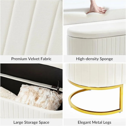 50" Storage Ottoman Bench with 2 Additional Ottomans, End of Bed Bench Bedroom Bench, Upholstered Velvet Long Window Bench with
