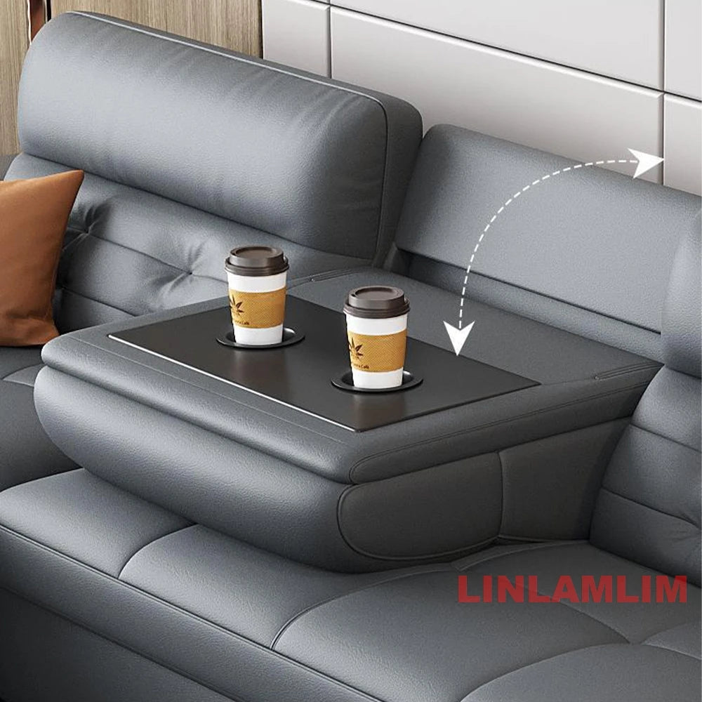 MANBAS Sectional Sofa Bed with Storage, Genuine Leather Reclining Couch, Space-Saving Convertible Sleeper Sofa for Living Room