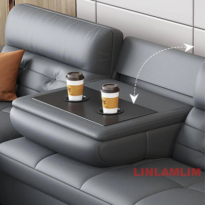 MANBAS Sectional Sofa Bed with Storage, Genuine Leather Reclining Couch, Space-Saving Convertible Sleeper Sofa for Living Room