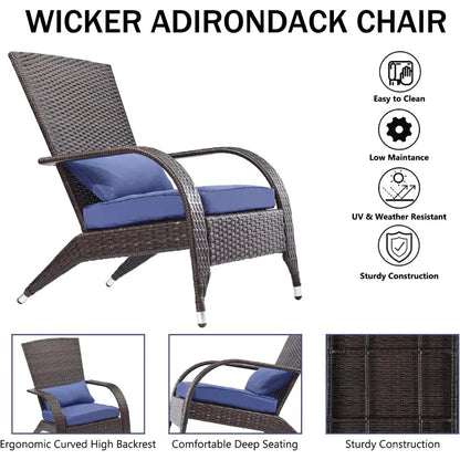 Outdoor Wicker Adirondack Chairs Set 2 Rattan Fire Pit Chairs Oversized Comfy Relax Accent Patio Chairs