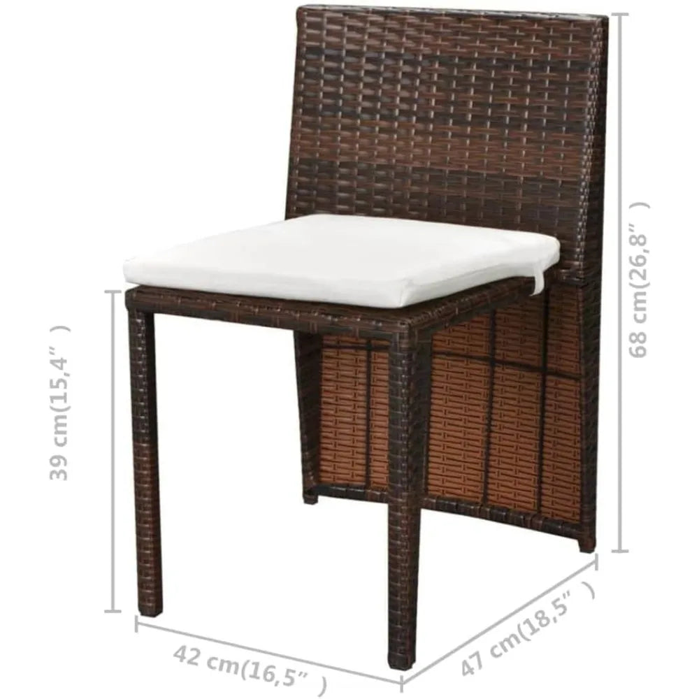 3 Piece Outdoor Bistro Set with Cushions-Poly Rattan Brown-Includes 1 Table and 2 Chairs-Compact Design for Balcony, Patio