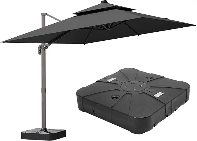 9' X 12' Cantilever Patio Umbrella 360°Rotation Rectangular Outdoor Large Offset Umbrellas Double Top Heavy Duty Windproof