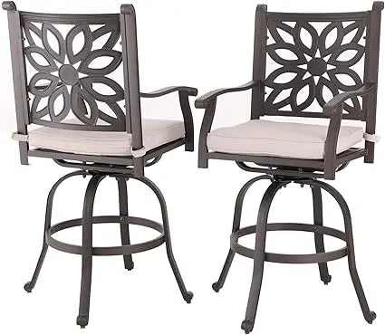 Sophia & William Cast Aluminum Patio Bar Chairs Set of 2, Bar Height Swivel Outdoor Bar Stools Chairs, Counter Height Outdoor Ba