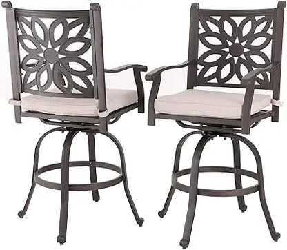 Sophia & William Cast Aluminum Patio Bar Chairs Set of 2, Bar Height Swivel Outdoor Bar Stools Chairs, Counter Height Outdoor Ba
