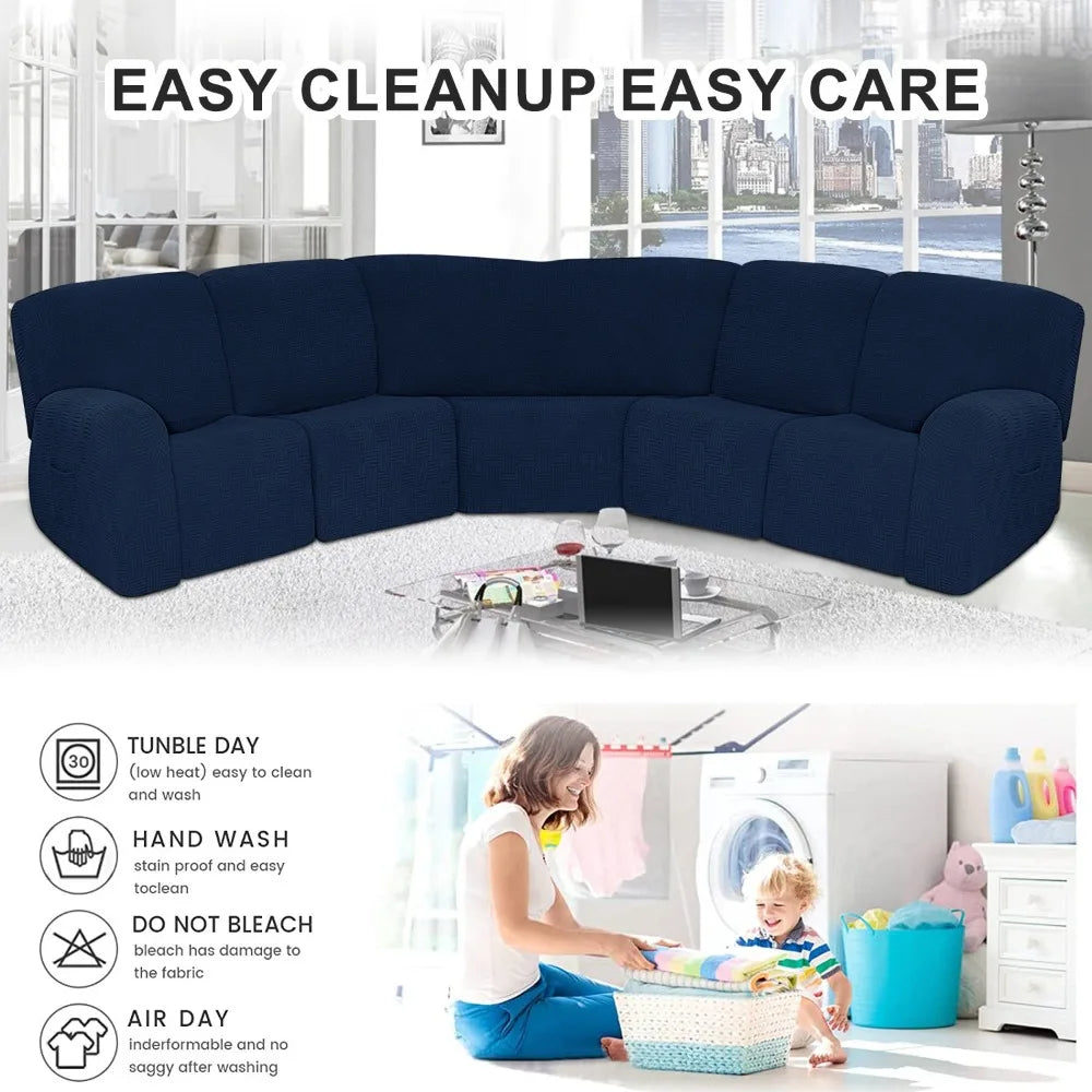 7PCS Jacquard L Shaped Corner Couch Covers Sectional Recliner Sofa Cover Stretch 5 Seater Corner Sofa Slipcover Couch Protector