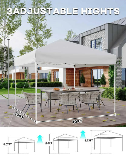 10x10 FT Pop Up Canopy Tent with 3 Adjustable Heights – Outdoor Sun Shade Shelter, 4 Sandbags & Carry Bag, for Parties & Events